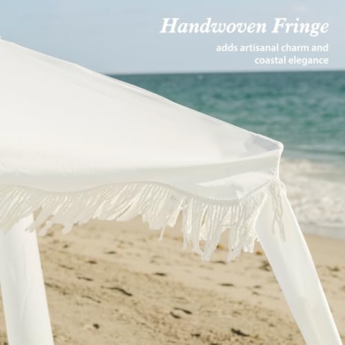 AMMSUN Beach Cabana with Fringe, 6.5' x 6.5' Boho Beach Canopy with Tassels, Easy Set up & Premium Wood Pole, Cabana Tent ...