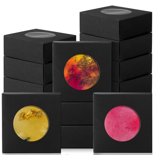 TaoBary 100 Pcs Soap Boxes for Homemade, 3 x 3 x 1.2 Inch Small Paper Gift Packaging Boxes with Window, Gift Wrappers for ...