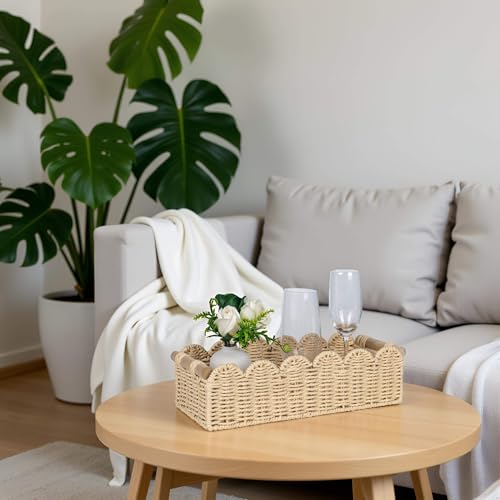 CubesLand Scalloped Edge Toilet Paper Storage Basket, Living Room Home Cozy Decor Basket, Paper Rope Small Baskets for Ove...