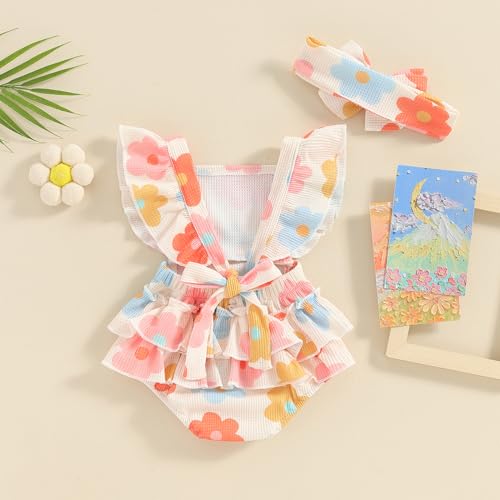 Hibabying Summer Baby Girl Clothes Fly Sleeve Ruffle Floral Romper Newborn Girls Jumpsuit Boho Cute Outfits