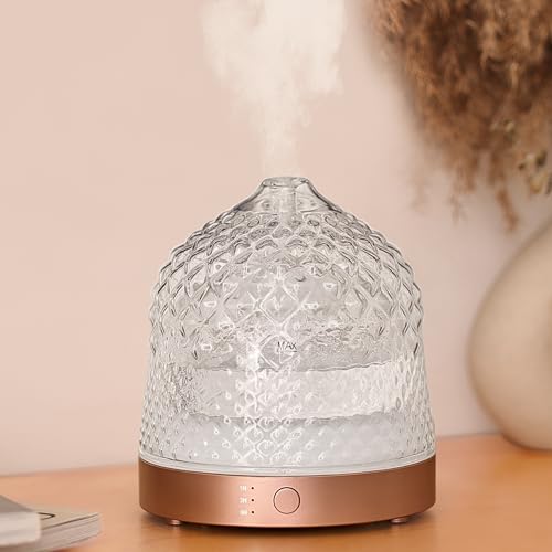 200ml Glass Reservoir Essential Oil Diffuser with Glass Dome Ultrasonic Aromatherapy Diffuser with Four Timer Colorful Lig...
