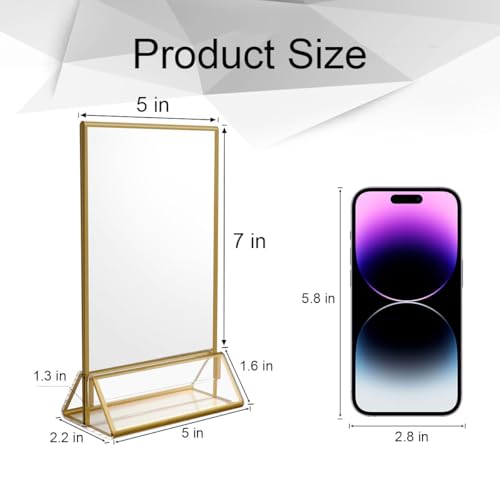 NIUBEE 6Pack 5 x 7 Clear Acrylic Wedding Table Number Holder Stands with Gold Borders, Double Sided Picture Frames Sign fo...