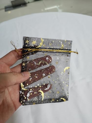 60 Pieces Moon Star Organza Jewelry Candy Bags, 3.5”X 4.7” 3 Colors Little Mesh Candy Gift Bags, Organza Favor Gift Pouche...