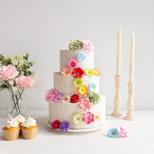 210 Pcs Mini Silk Flower Heads Small Fake Rose Daisy Faux Flowers Bulk for Crafts Artificial 3D Loose Fabric Flowers Heads...