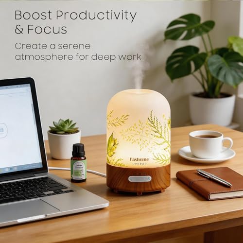 Essential Oil Diffuser Hand Blown Glass, 100ml Small Aromatherapy Diffuser, Auto Shut-Off Function, Ultrasonic Diffusers f...