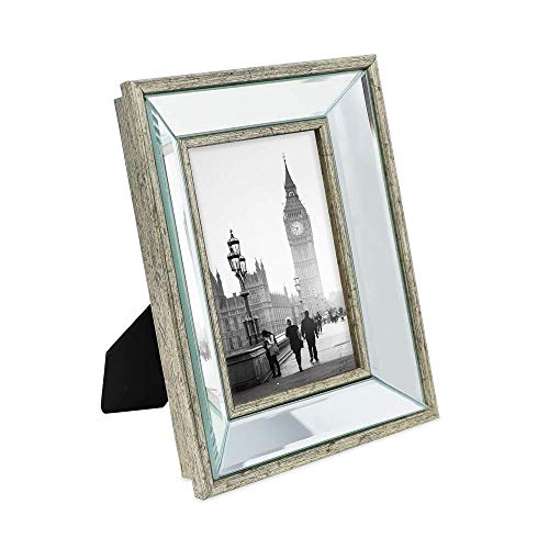 Isaac Jacobs 4x6 Silver Beveled Mirror Picture Frame - Classic Mirrored Frame with Deep Slanted Angle Made for Wall Décor ...