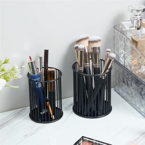 YAMAJA 2 Sets Metal Pen Holder for Desk,Makeup Brushes Cup Holder, Pencil Holders, Pen cup, Home and Office Organizer, Black