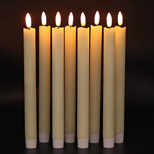 GenSwin Flameless Ivory Taper Candles Flickering with 10-Key Remote, Battery Operated Led Warm 3D Wick Light Window Candle...
