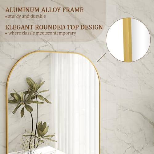 Koonmi Full Length Mirror, 56"x21" Mirror Full Length with Stand, Gold Domed Top Square-Edged Floor Mirror with Aluminum A...