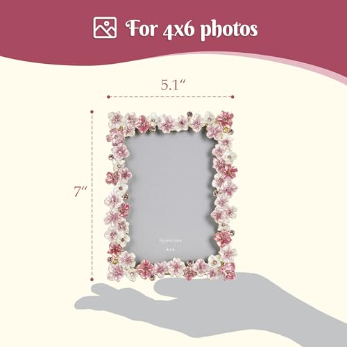 Synovana Pink Flower Picture Frame 4x6 Blossom Photo Frame for Tabletop Display, Decorative Flower Design Home Decor