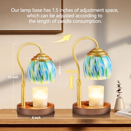 Blue Opal art glass Candle Warmer Lamp with Wood Base - Height Adjustable, 2/4/8H Timer, 4-Level Dimmer - Includes 2 GU10 ...