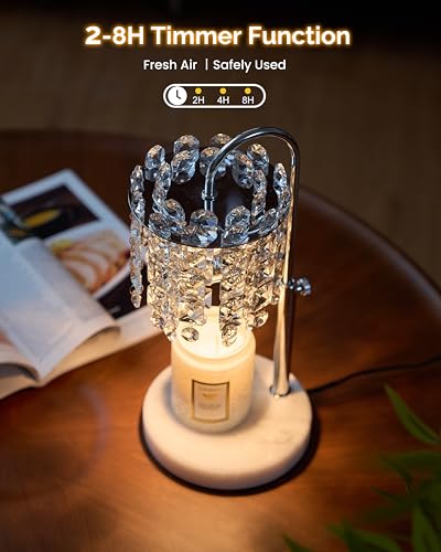 Candle Warmer Lamp with Timer Dimmer Adjustable Height Candle Warmer with Marble Base for Jar Candles, Crystal Candle Lamp...