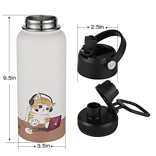 Funkrin Insulated Water Bottle with Straw Lid & Spout Lid, 32oz Personalized Vacuum Stainless Steel Travel Mug, Leak Proof...