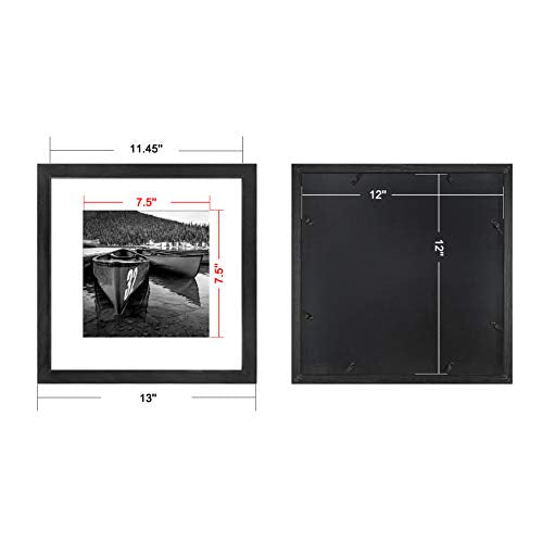 Soonrada 12x12 Picture Frame Matted to Fit Photos 8x8 or 12 x 12 Pictures Without Mat, 12 by 12 Square Solid Wood Black Pi...