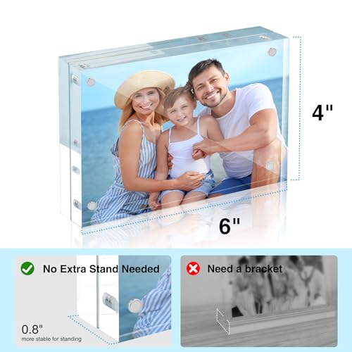 HOUSE DAY Acrylic Picture Frames 4x6, 3 Pack Magnetic 4 x 6 Picture Frame, Double Sided Clear 4x6 Photo Frame with Microfi...