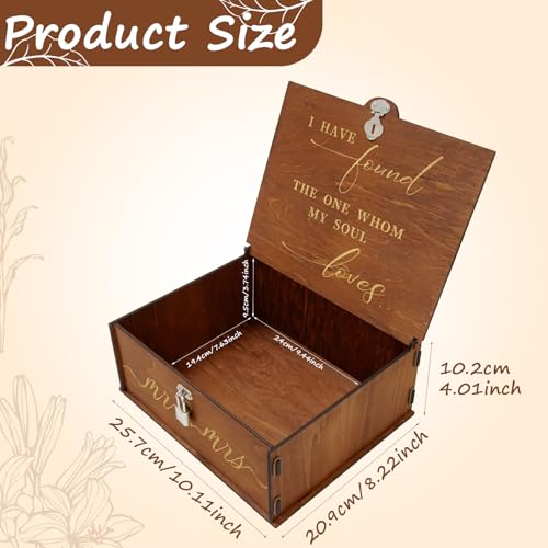 AerWo Mr and Mrs Wedding Keepsake Box, Large Wooden Storage Box with Lid and Lock, Assembled Keepsake Memory Box for Anniv...