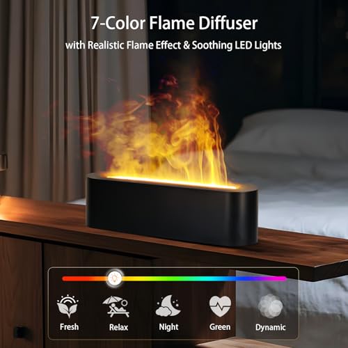 Omnexa Essential Oil Diffuser, 180ml Flame Air Diffuser Humidifier, Ultrasonic Fireplace Aromatherapy Diffuser with 7-Colo...