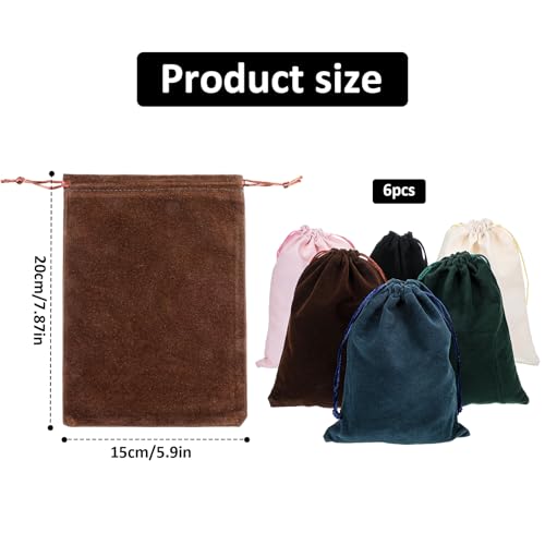 6 Pcs Gift Fabric Cloth Bag 7.8 x 6.2 inch 6 Colors Mixed Velvet Gift Bags Package Drawstring Pouch Soft Velvet Bag with D...