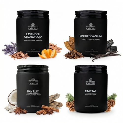 Scented Candles for Men - Soy Candles in Gift Box & Protective Shipper - Men Candle Set x 4 - Cedarwood & Lavender/Bay Ru...