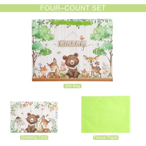 Loveinside Hello Baby Gift Bag for Newborn Baby Boy Girl, Cute Bear Deer Woodland Animal Design, Medium Size Bag with Tiss...