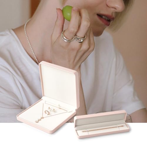 Oirlv Luxury Leather Jewelry Set Box Big Necklace Ring Storage Case Jewelry Gift Box for Bracelet Necklace Earring Ring (P...