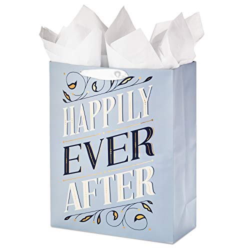 Hallmark 15" Extra Large Gift Bag with Tissue Paper (Happily Ever After) for Weddings, Engagements, Bridal Showers, Vow Re...