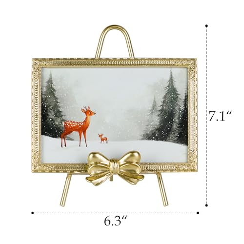 Synovana Gold Alloy Picture Frame – 4x6 Picture Frame with Bow Accent, Golden Picture Frames for Wedding, Anniversary, Tab...