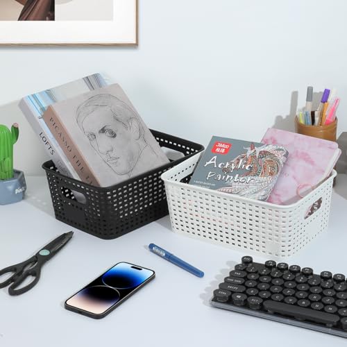 Plastic Storage Baskets 6 Pack Sturdy Storage Organizer Basket Woven Plastic Storage Bins for Shelves,Closet,Countertops, ...