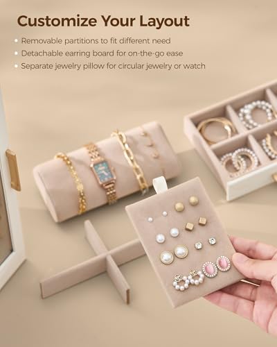 Glimmloop 360° Rotating Jewelry Box with 5 Drawers, Spacious Vertical Jewelry Organizer with Glass Window, Jewelry Storage...