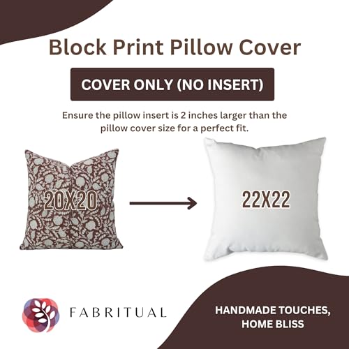 Fabritual Handmade Pillow Covers Block Print 16X16 Inch Cotton Linen Throw Decorative Pillowcase Cushion Cover for Sofa, C...