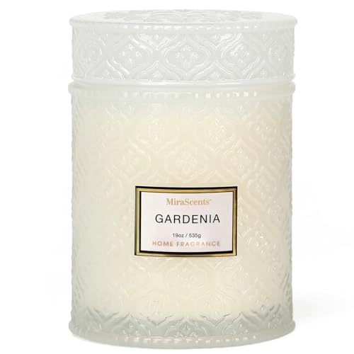 Gardenia Candle - White Floral Fragrance | 19 oz Large Soy Wax Candle in Embossed Glass Jar | Long Lasting Decorative Cand...