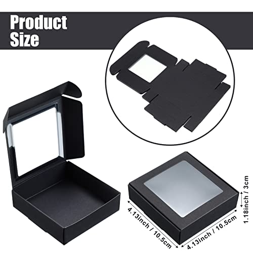 Zonon 30 Pcs Kraft Paper Boxes with Window 4.13 x 4.13 x 1.18 Inch Candy Packaging, Small Gift Boxes, Soap holder, Mini Tr...