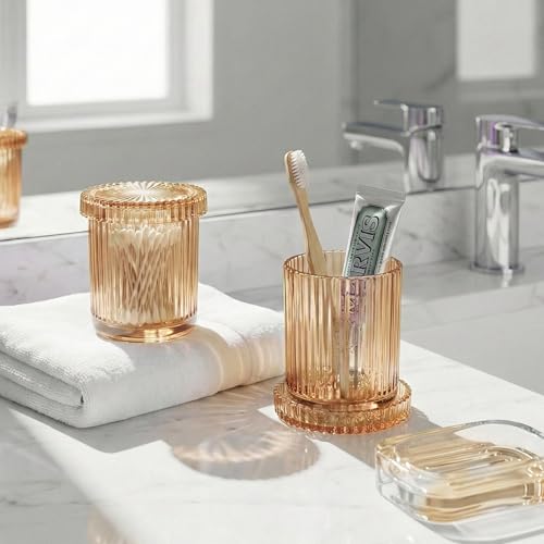 MKOSAB Bathroom Organizers and Storage,2 Pack Glass Qtip Holder Dispenser,Bathroom Essentials Accessories Decor,Vanity Mak...