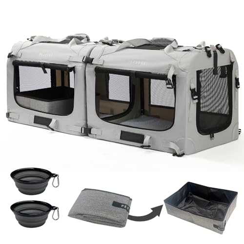 Petseek Extra Large Cat Carrier Soft Sided, Portable Small Dog Carrier for 2 Cats, 24"x16.5"x16" Car Travel Folding Comfor...