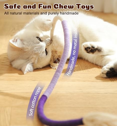 Dgerp Cat Chew Ropes 4Pcs, Cat Toys for Indoor Cats with Refillable Natural Catnip, Safe Teeth Cleaning Chew Toys, Interac...