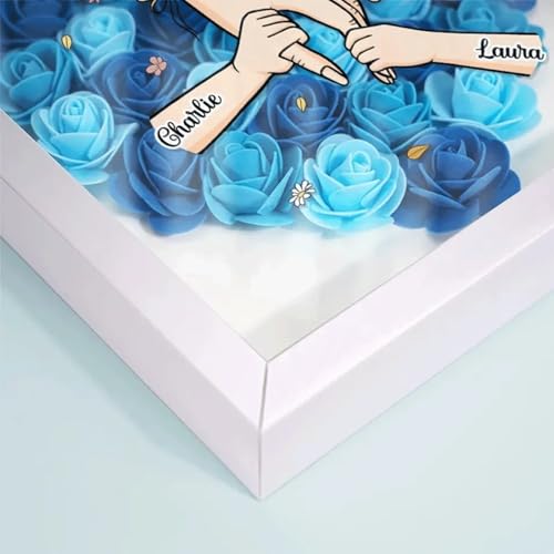 Personalized Mom Flower Shadow Box with Hands & Kids Names, - Customized Rose Frame Gift for Mom Grandma, Unique Mother's ...
