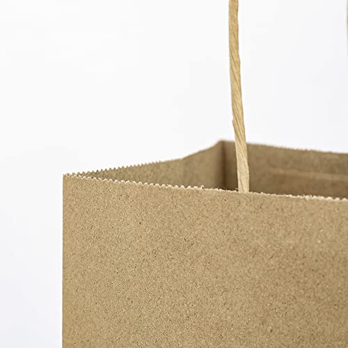 Oikss 100 Pack 8x4.75x10 Inch Medium Brown Kraft Paper Bags with Handles Bulk for Wedding Birthday Party Favors Grocery Re...