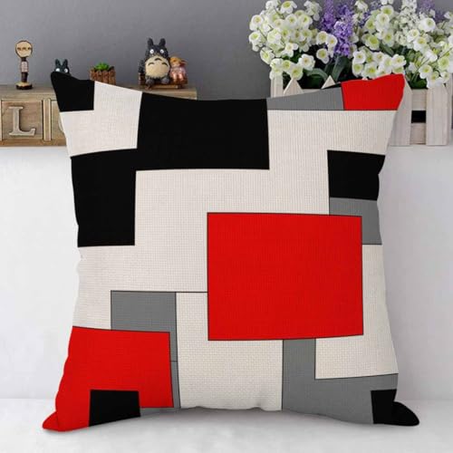 Mugod Paneling Pillow Cover Abstract Geometric Block Red Black Gray White Decorative Throw Pillow Cases Square Cotton Line...