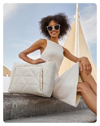 BAGSMART Tote Bag for Women, Puffer Tote Bag with Zipper, Large Quilted Shoulder Bag with Compartments for Travel, Work, Gym