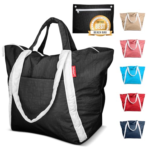 Bodysurf Beach Bags Waterproof Sandproof - Packable Foldable Nylon Zipper Tote Bag for Travel Lightweight, Pool, Boat, Cruise