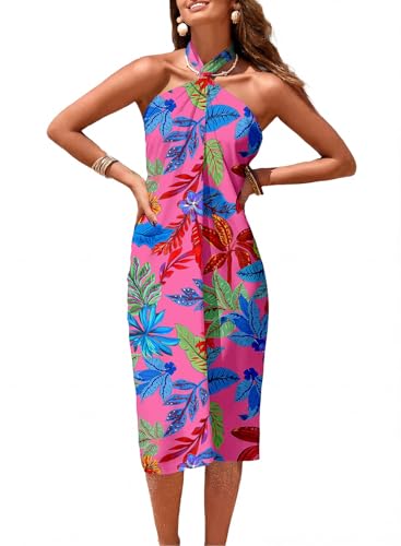 Herseas Women Sheer Sarong High Slit One Size Swimsuit Coverups 2026 Summer Floral Print Chiffon Wraps Beach Cover Up