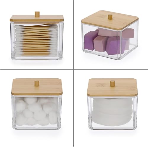 Hipiwe Acrylic Qtip Holder 2 Pack Cotton Swab and Ball Organizer with Lid Bathroom Q-tip Dispenser Clear Acrylic Apothecar...