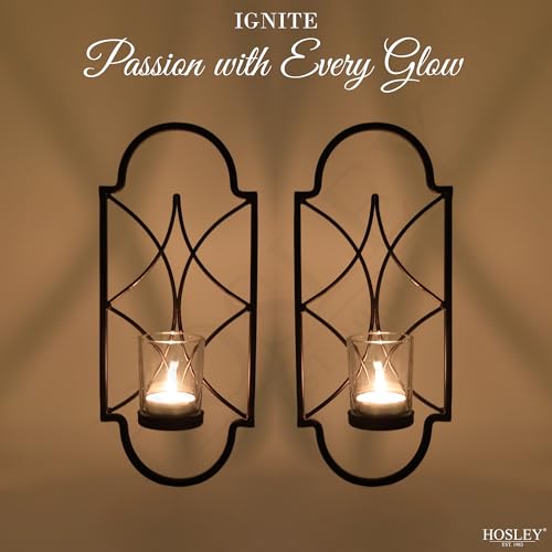 Hosley Set of 2 12 Inch High Iron Tealight Candle Wall Sconces Ideal Gift for Wedding Special Occasion Spa Aromatherapy Ha...