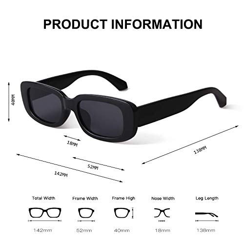 BUTABY Rectangle Sunglasses for Women Retro Driving Glasses 90’s Vintage Fashion Narrow Square Frame UV400 Protection