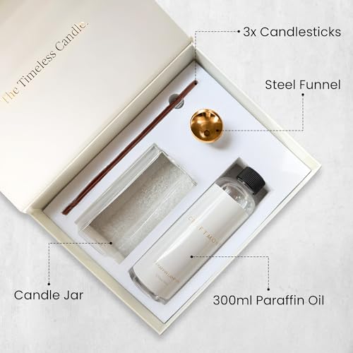 Craftmont Refillable Candle Set - Unscented Paraffin Oil Candles Set with Metal Candlesticks, Glass Vase & Steel Funnel - ...