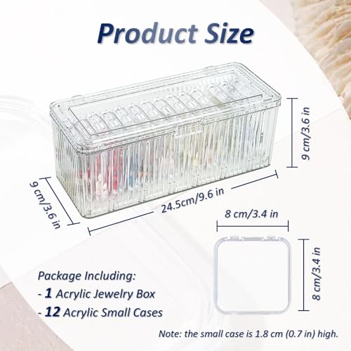 FYRLFB Clear Jewelry Storage Box, Acrylic Bracelet Organizer Holder with 12 Pcs 3.4 Inches Portable Anti Tarnish Cases, Tr...