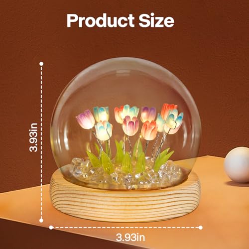 ONXE White Elephant Christmas Gifts for Adults Teens,Tulips Night Light Small Glass Flower Lamp for Home Decor Romantic Bi...