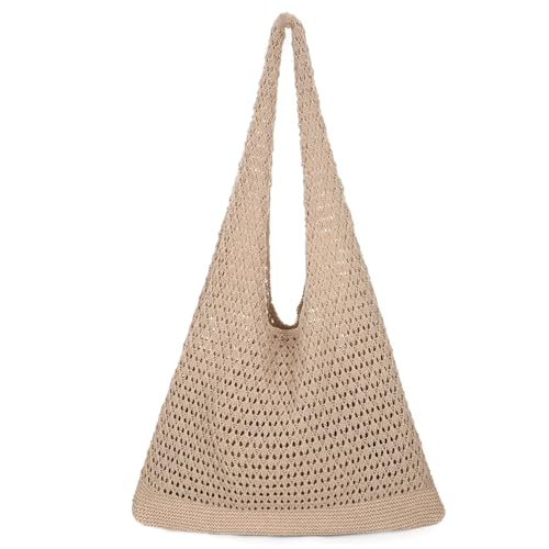 XZQTIVE Crochet Tote Bag for Women Mesh Beach bag for Summer Vacation Aesthetic Hobo Knit Shoulder Bag