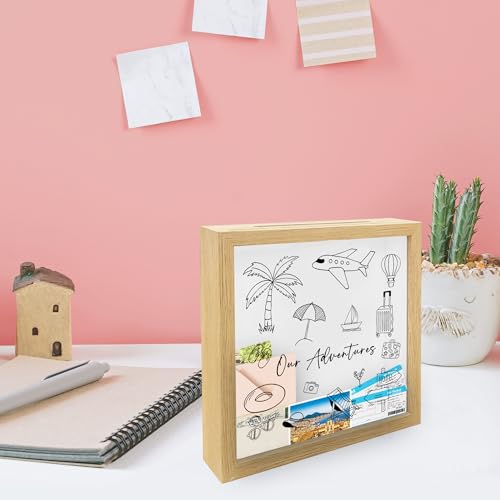 8''x8'' Adventure Travel Shadow Box - Travel Ticket & Photos Shadow Box With Slot - Keepsake Memory Boxes for Adventure Co...