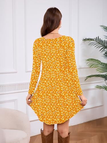 DEARCASE Women's Long Sleeve T Shirt Dress Crewneck Knee Length Loose Casual Flowy Swing Tunic Dresses with Pockets